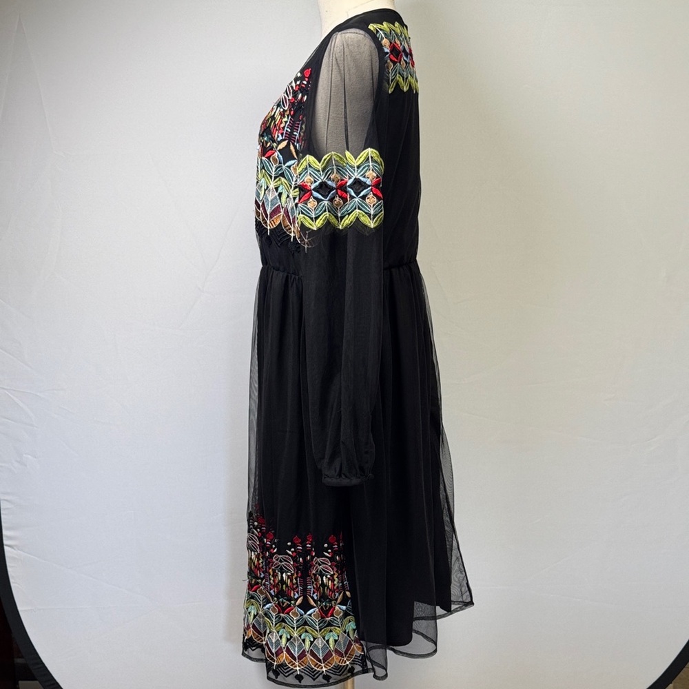 ASOS Embroidered Black Mesh Tulle Dress Size 14 - Picture 6 of 11